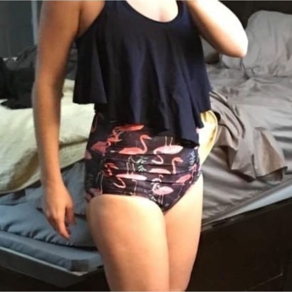 WOMEN'S HIGH NECK TWO PIECE BATHING SUITS TOP - Picture 1 of 11